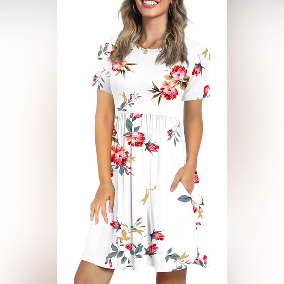 longyuan Dresses & Skirts - NWT Longyuan Floral Dress Size Small Casual Short Sleeve Sundress with Pockets